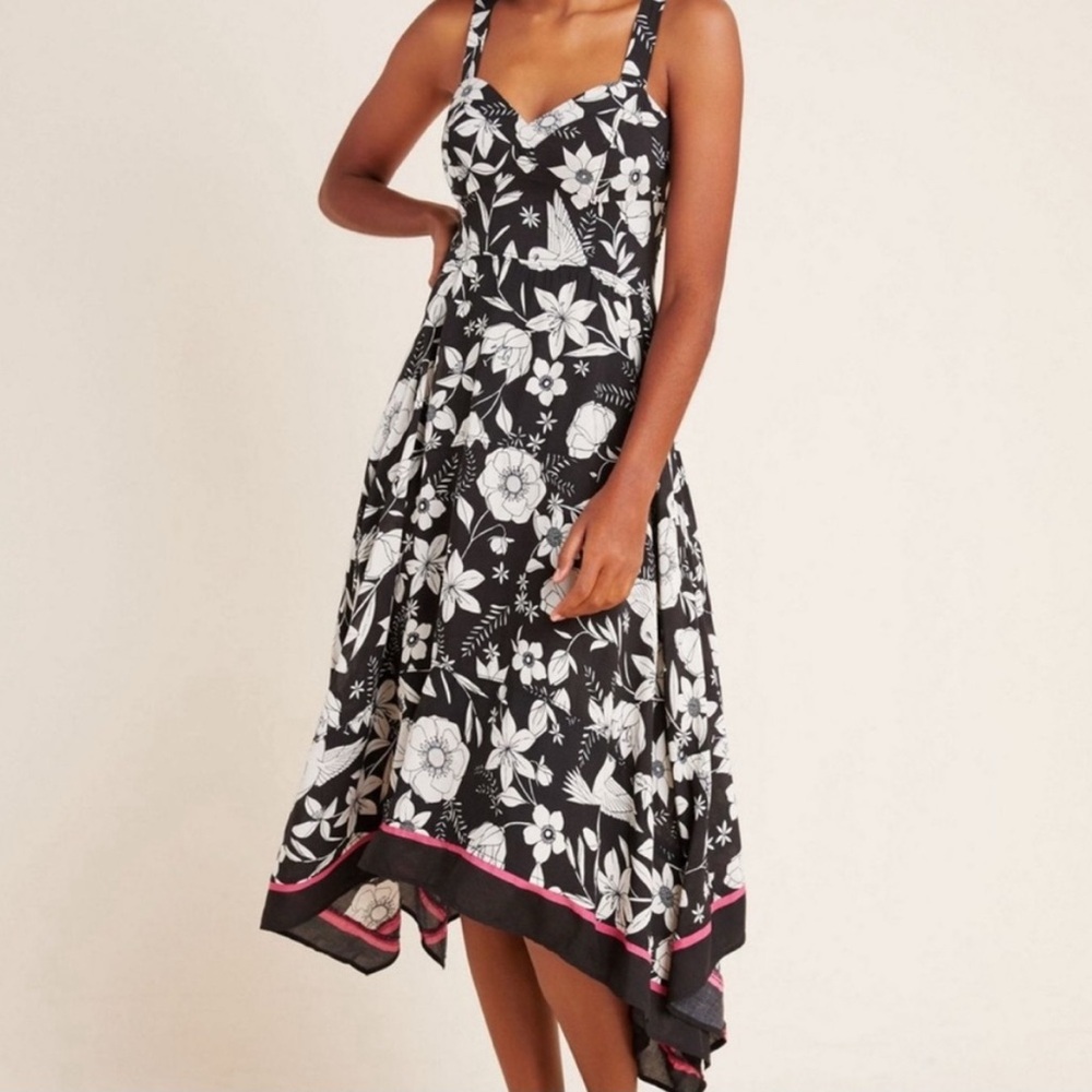 Anthropologie Black and White Asymmetrical Sundress